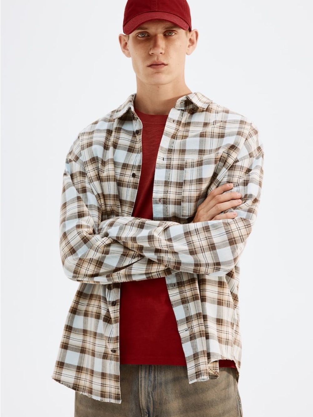 H&M Loose Fit Blue/Brown Plaid